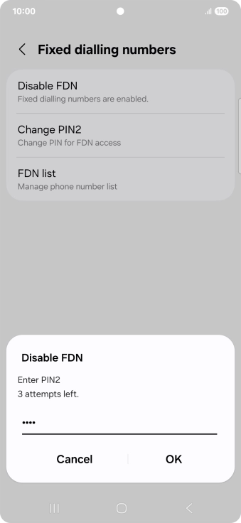 Key in your PIN2 and press OK.