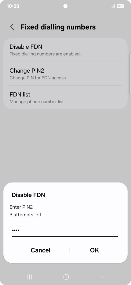 Key in your PIN2 and press OK.