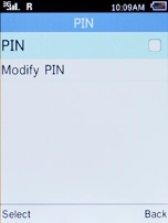 Select PIN and press the Left selection key.