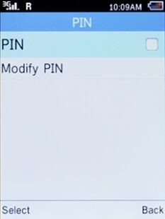 Select PIN and press the Left selection key.
