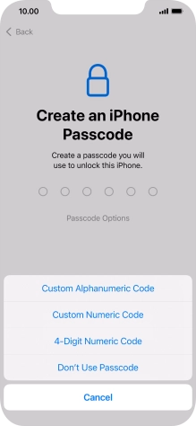 Follow the instructions on the screen to turn on use of phone lock code or press Don't Use Passcode.