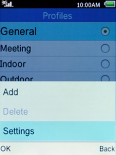 Select Settings and press the Left selection key.