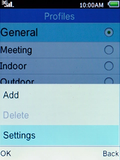 Select Settings and press the Left selection key.