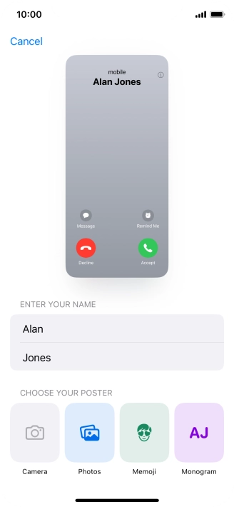 Press the required category and follow the instructions on the screen to select and save the required picture to your Contact Poster.