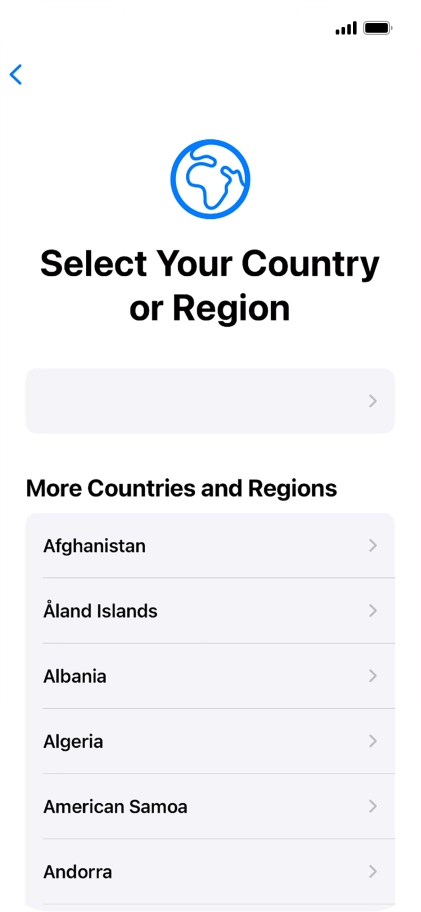 Press the required country or area.