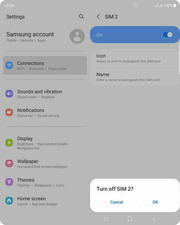 If you turn off use of the SIM, press OK.