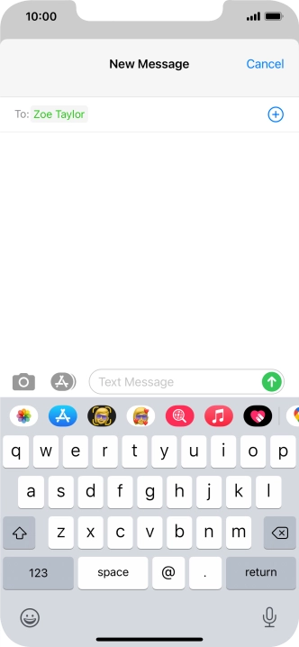 Press the text input field and write the text for your text message.