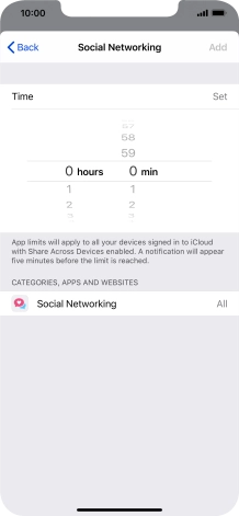 Set the required time limit for use of the selected category.