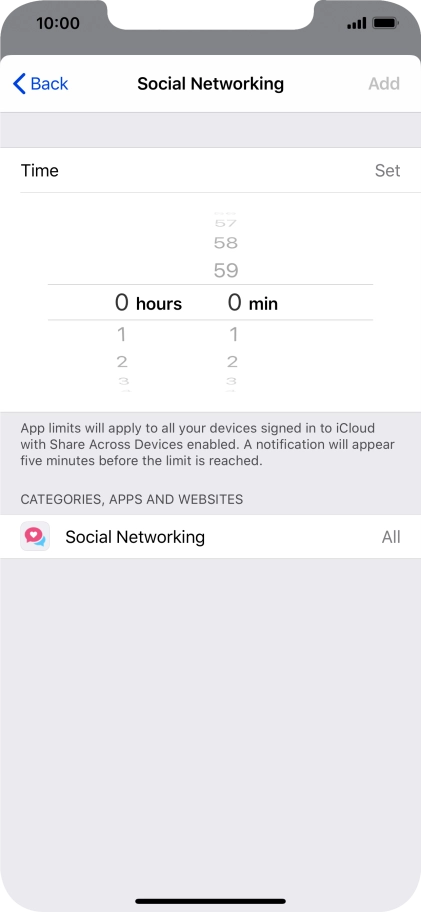 Set the required time limit for use of the selected category.
