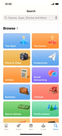 Press the search field and key in the name or subject of the required app.