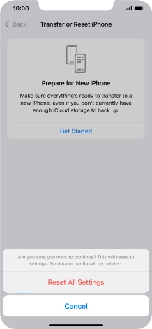 Press Reset All Settings. Wait a moment while the factory default settings are restored. Follow the instructions on the screen to set up your phone and prepare it for use.