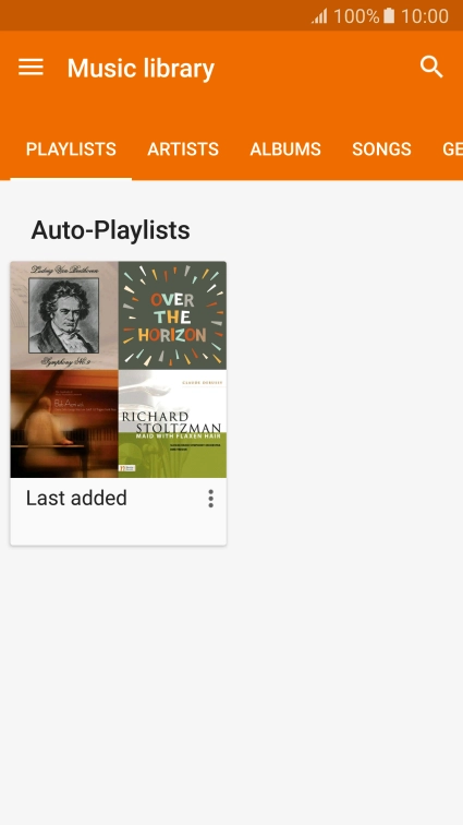 Slide your finger right or left on the screen to select the required category and go to the required audio file.