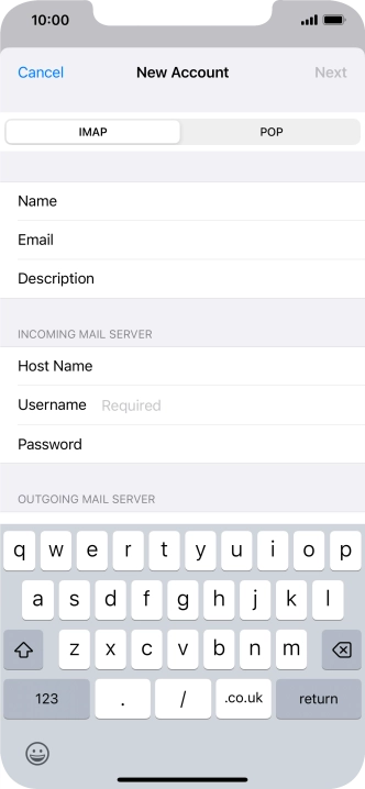 Press Username and key in the username for your email account.