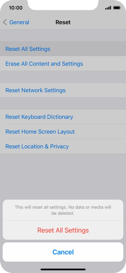 Press Reset All Settings.