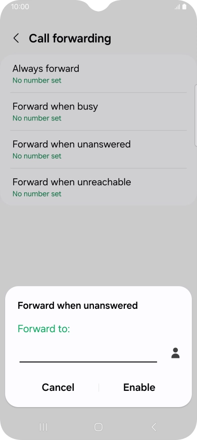 Key in (prefix) 5 (your phone number) and press Enable.