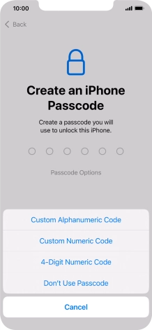 Follow the instructions on the screen to turn on use of phone lock code or press Don't Use Passcode.