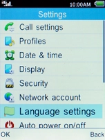 Select Language settings and press the Left selection key.