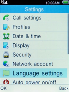Select Language settings and press the Left selection key.