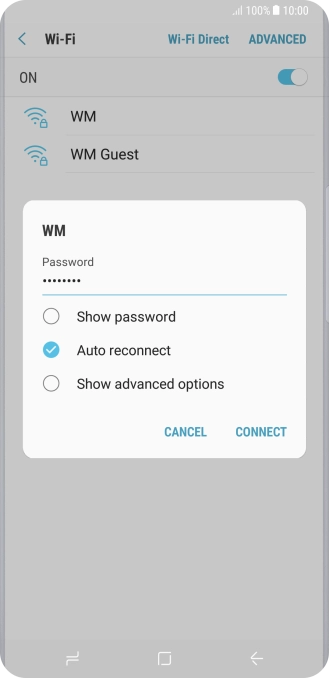 Key in the password for the Wi-Fi network and press CONNECT.