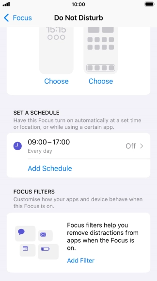 Press Add Schedule and follow the instructions on the screen to select settings for automatic activation of Do Not Disturb. Press Add Schedule and follow the instructions on the screen to select settings for automatic activation of Do Not Disturb.