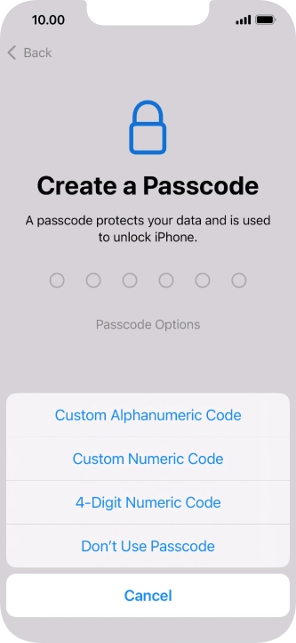 Follow the instructions on the screen to turn on use of phone lock code or press Don't Use Passcode.