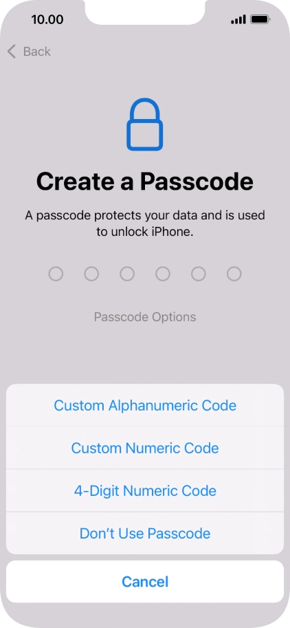 Follow the instructions on the screen to turn on use of phone lock code or press Don't Use Passcode.