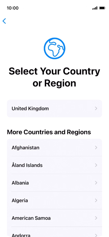 Press the required country or area.