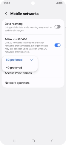 Press the required network mode.