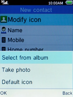 Select Select from album, press the Left selection key and go to the required folder.