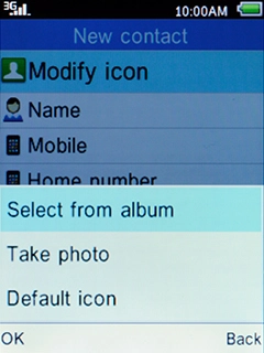 Select Select from album, press the Left selection key and go to the required folder.
