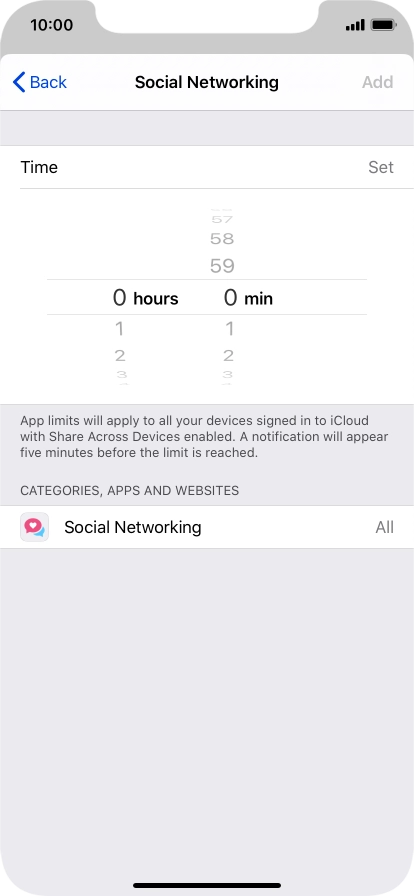 Set the required time limit for use of the selected category.