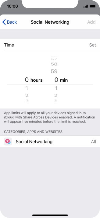 Set the required time limit for use of the selected category.