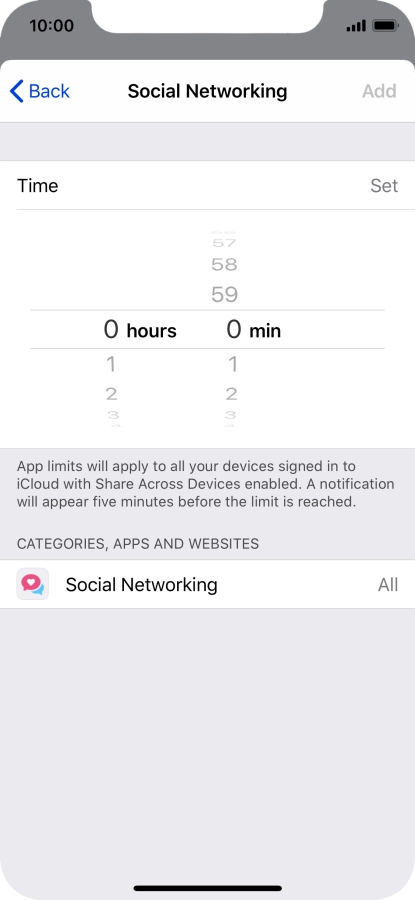 Set the required time limit for use of the selected category.