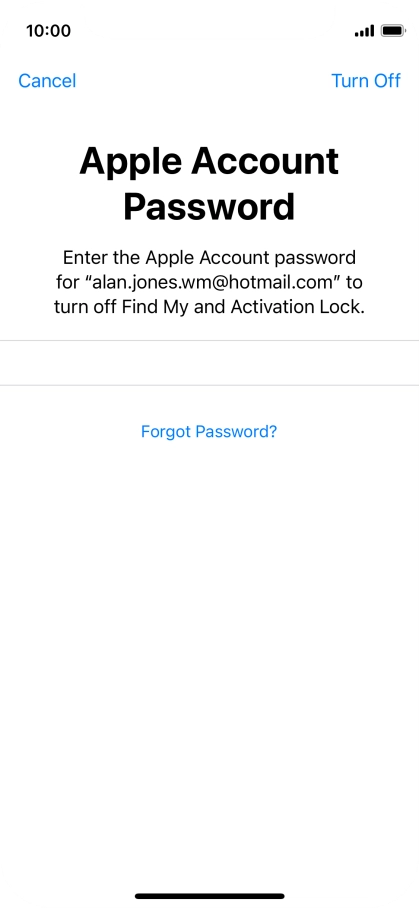 Key in the password for your Apple ID and press Turn Off. Wait a moment while the factory default settings are restored. Follow the instructions on the screen to set up your phone and prepare it for use.
