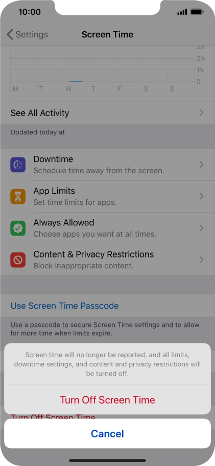 Press Turn Off Screen Time.