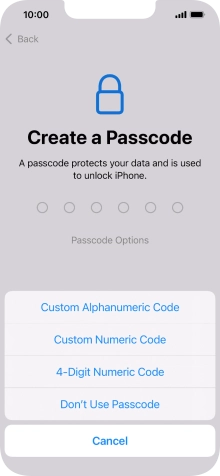 Follow the instructions on the screen to turn on use of phone lock code or press Don't Use Passcode.