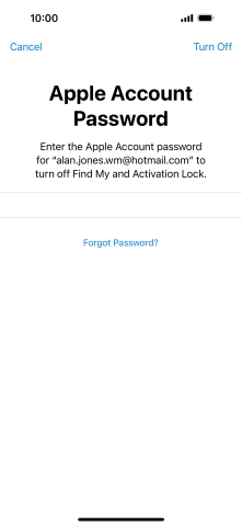 Key in the password for your Apple ID and press Turn Off. Wait a moment while the factory default settings are restored. Follow the instructions on the screen to set up your phone and prepare it for use.