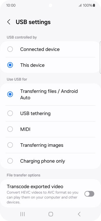 Press Transferring files / Android Auto.