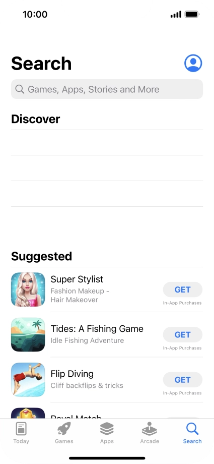 Press the search field and key in the name or subject of the required app.