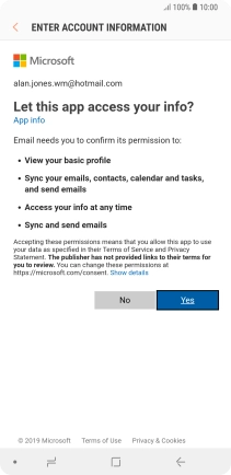 If this screen is displayed, you email account has been recognised and set up automatically. Follow the instructions on the screen to key in more information and finish setting up your phone.
