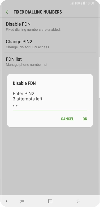 Key in your PIN2 and press OK.