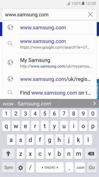 Key in the address of the required web page and press Go.