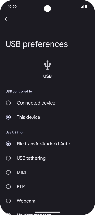 Press File transfer/Android Auto.