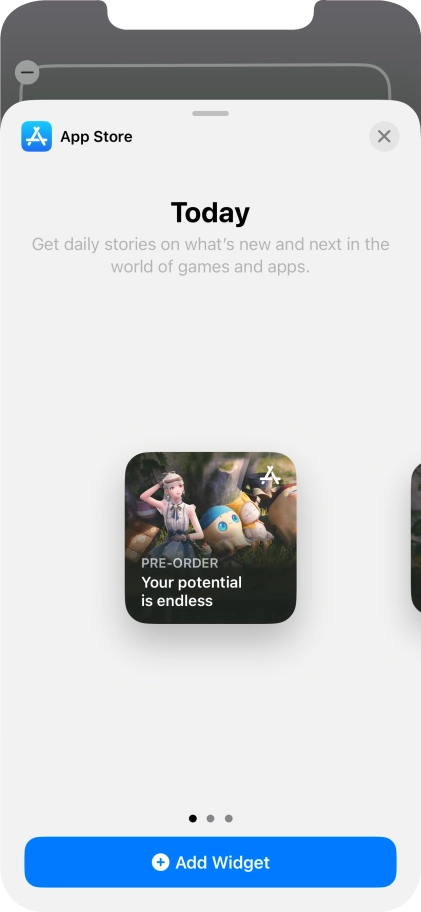 Slide your finger right or left on the screen to select the required widget size.