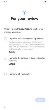 Press the fields next to the required settings to select them.
