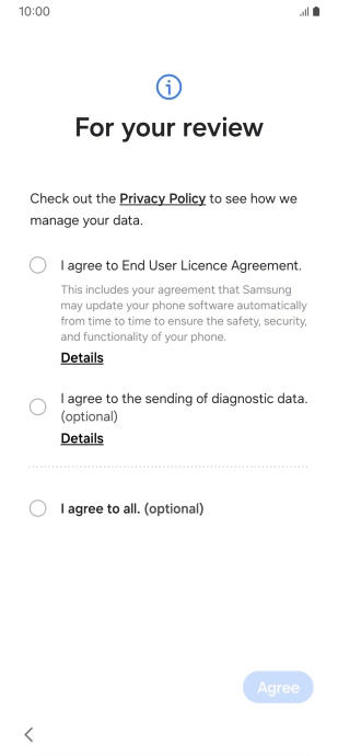 Press the fields next to the required settings to select them.