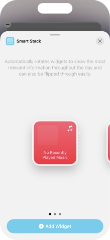 Slide your finger right or left on the screen to select the required widget size.