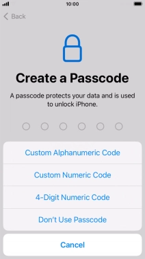 Follow the instructions on the screen to turn on use of phone lock code or press Don't Use Passcode.