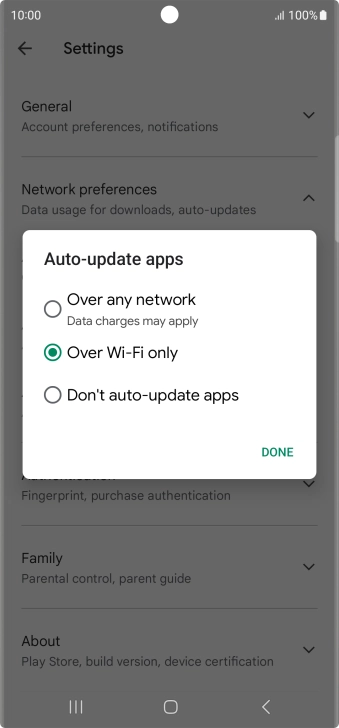 To turn on automatic update of apps using mobile network, press Over any network.