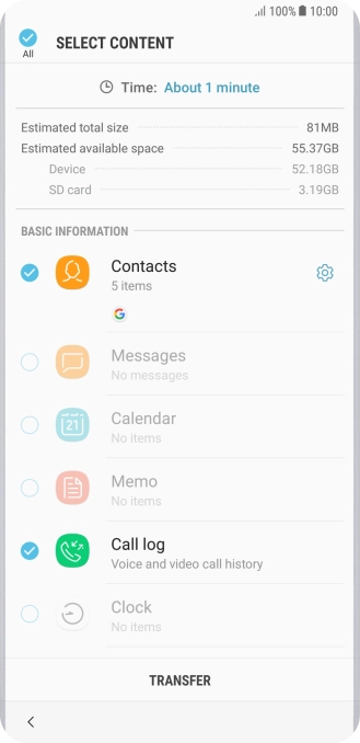 Press the required data types.
